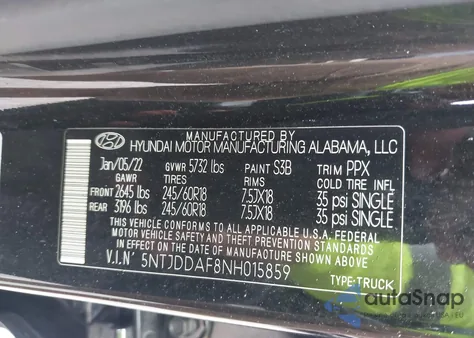 2022 Hyundai Santa Cruz Sel Premium из США, поврежденный, VIN 5NTJDDAF8NH015859